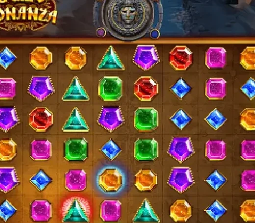Grade 8×8 de Gems Bonanza com medidor Gold Fever visível