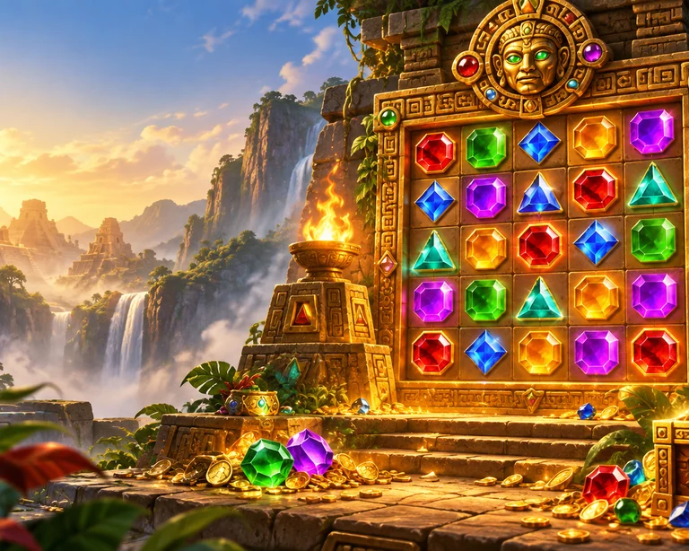Gemas brilhantes em ambiente dourado na análise de Gems Bonanza